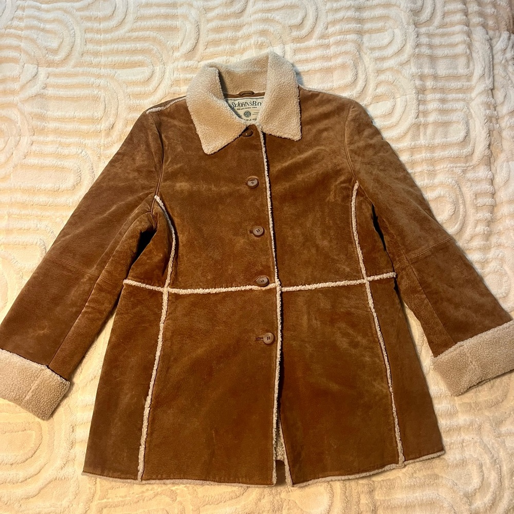 Vintage St. John's Bay Suede Sherpa Jacket with Cream Accents